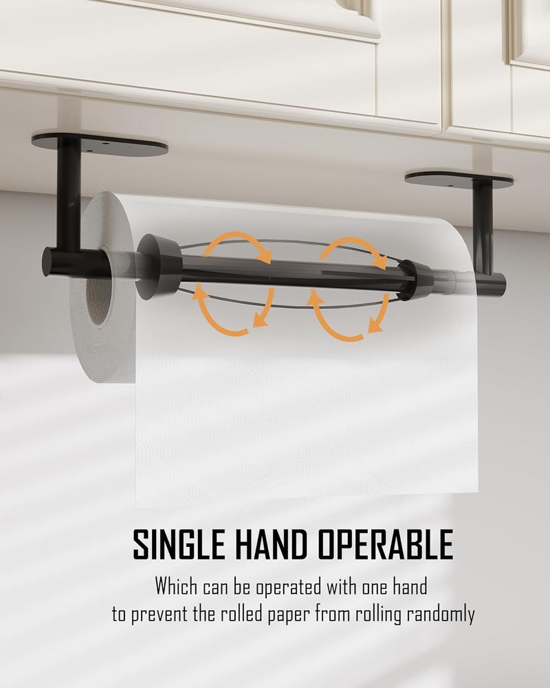 BATHDANCE Paper Towel Holder Under Cabinet, Single Hand Operable Roll Holder with Damping Effect,No Drilling or Wall Mounted SUS304 Stainless Steel for Kitchen Bathroom (Matte Black) - Image 2